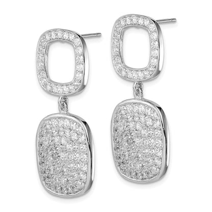 Sterling Silver Cz 2-Squares Post Dangle Earrings