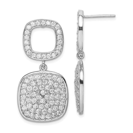 Sterling Silver Cz 2-Squares Post Dangle Earrings