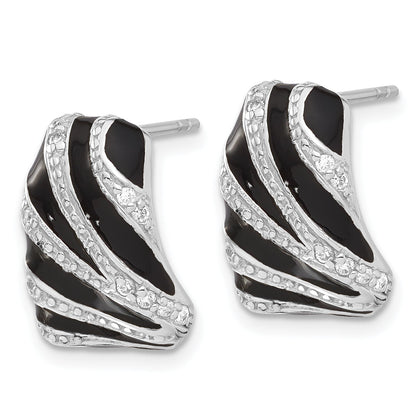 Sterling Silver Polished Cz & Enamel Post Dangle Earrings