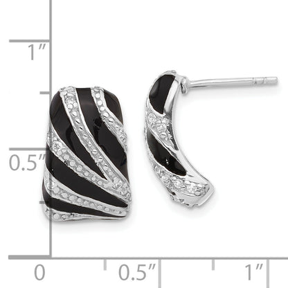 Sterling Silver Polished Cz & Enamel Post Dangle Earrings