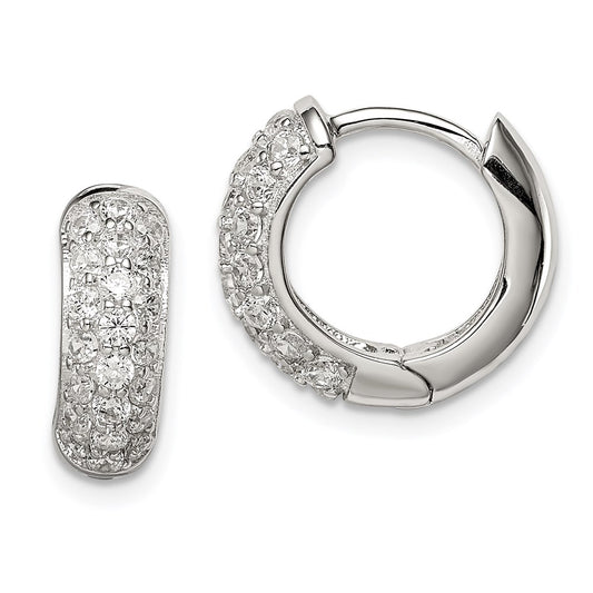 Sterling Silver Rhodium-Plated Cz Hinged Hoop Earrings
