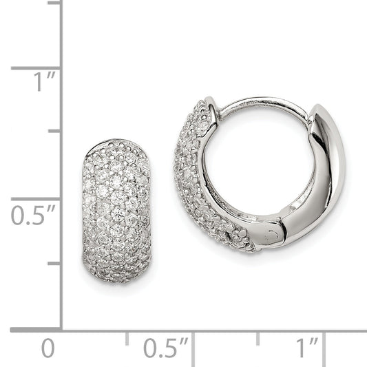 Sterling Silver Rhodium-Plated Cz Hinged Hoop Earrings
