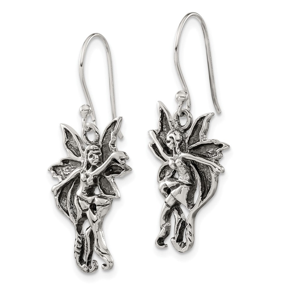 Sterling Silver Antiqued & Polished Dancing Fairy Dangle Earrings