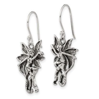 Sterling Silver Antiqued & Polished Dancing Fairy Dangle Earrings