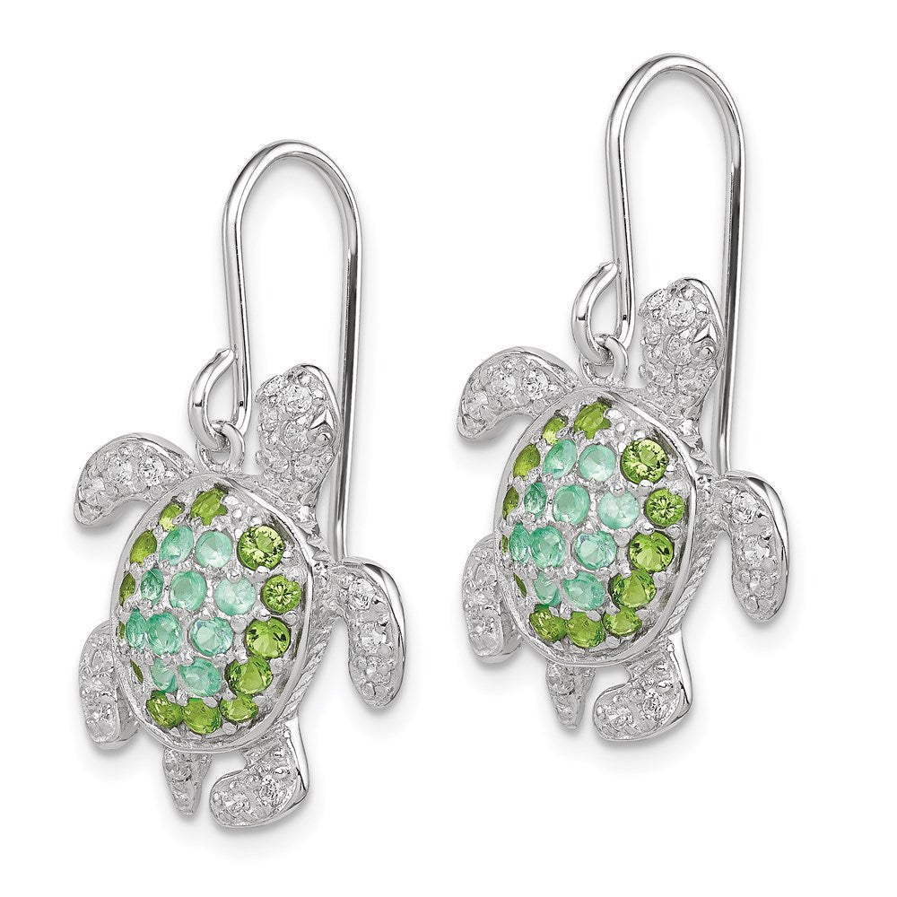 Sterling Silver Rhodium-Plated Multi Cz Turtle Dangle Earrings