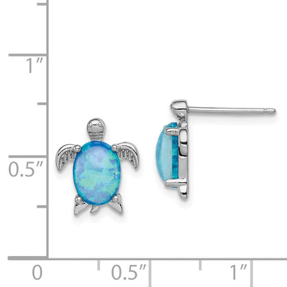 Sterling Silver Rhodium-Plated Created Opal Polished Turtle Post Earrings