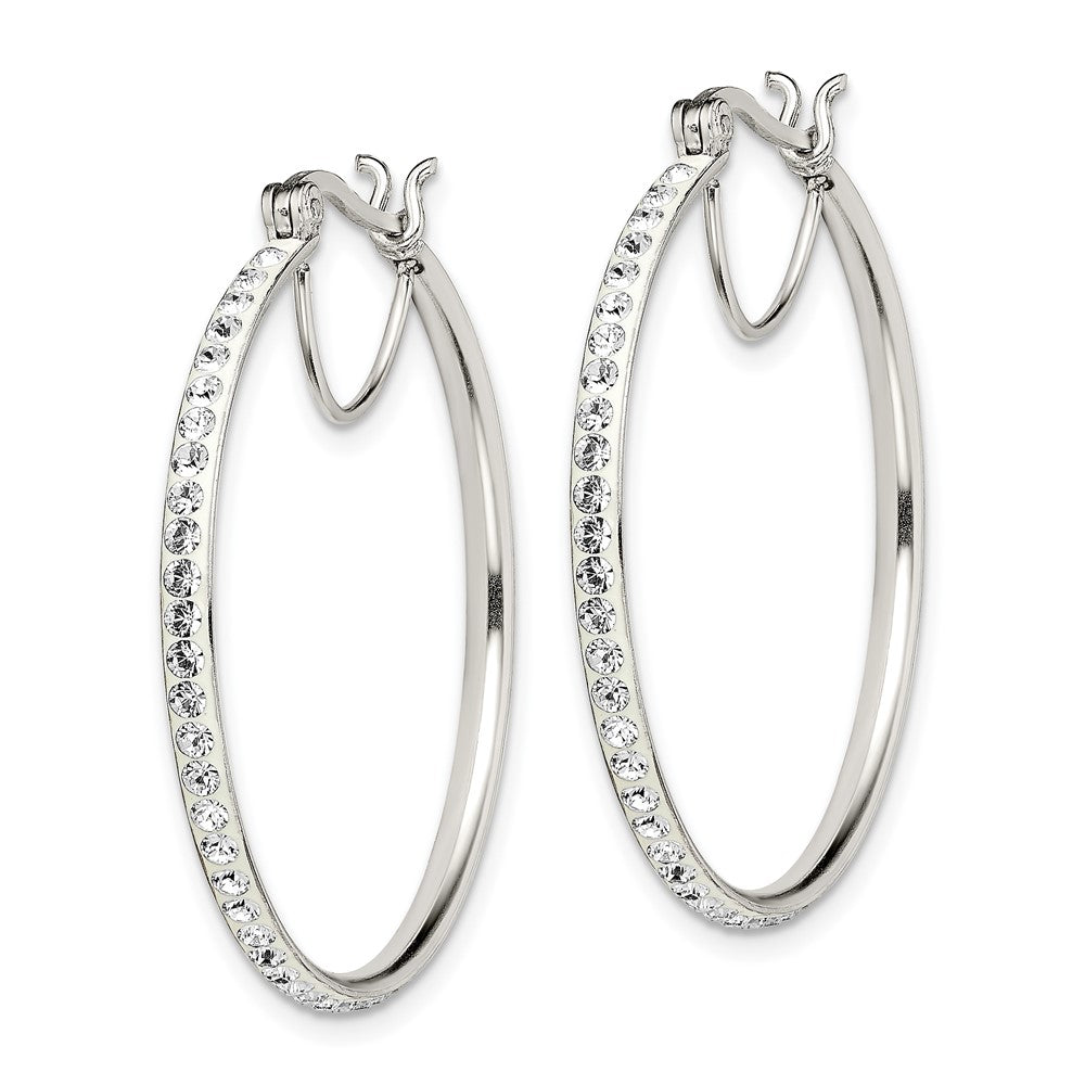 Sterling Silver Rhodium-Plated White Preciosa Crystal Hoop Earrings
