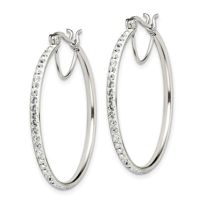 Sterling Silver Rhodium-Plated White Preciosa Crystal Hoop Earrings