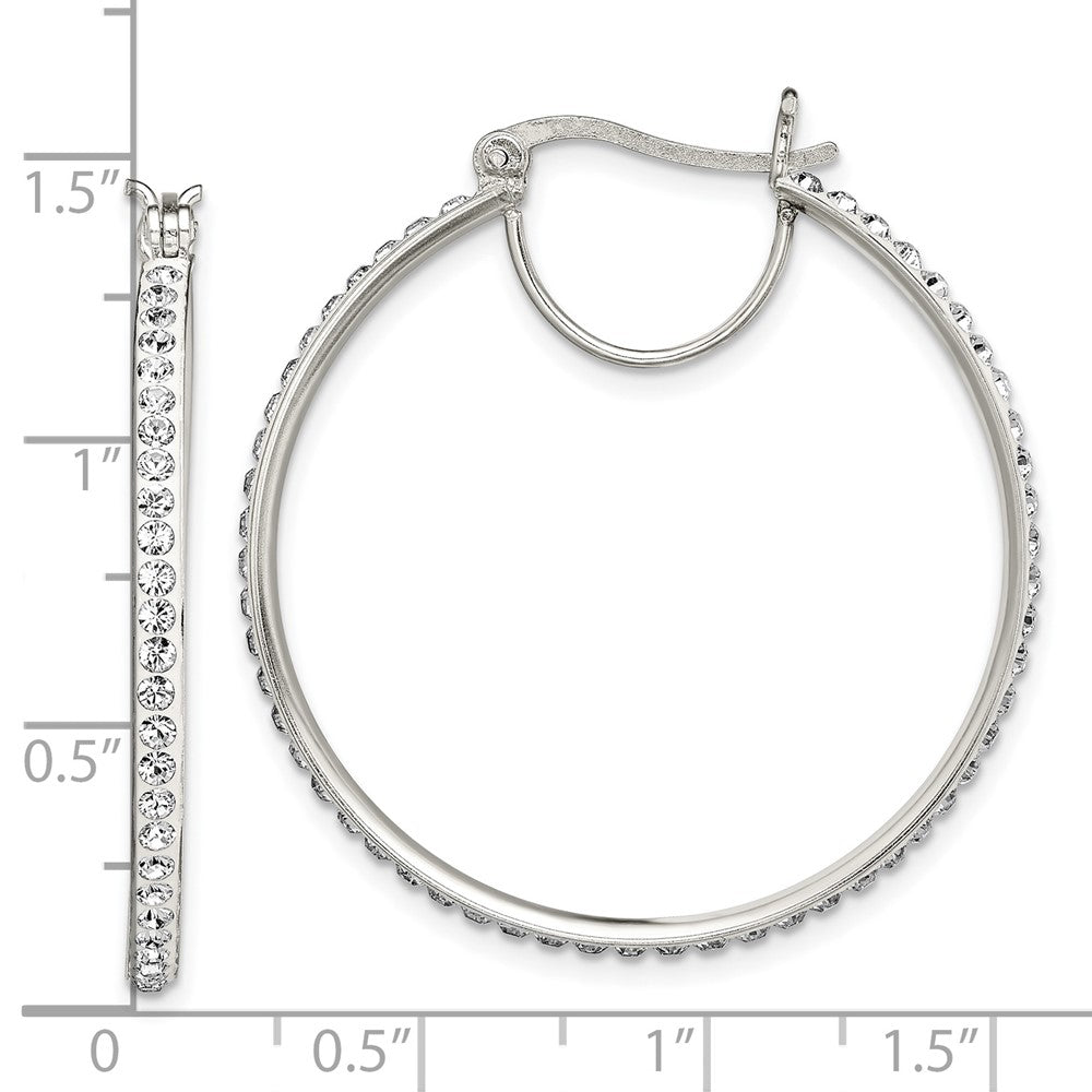 Sterling Silver Rhodium-Plated White Preciosa Crystal Hoop Earrings
