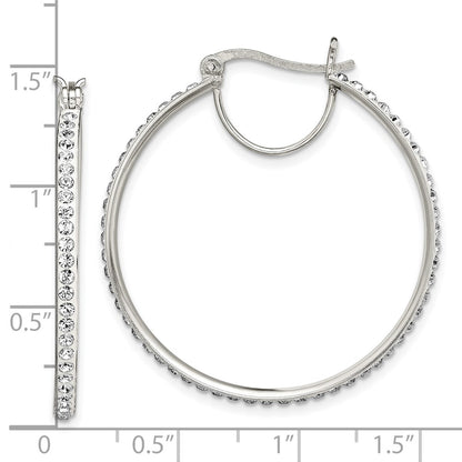 Sterling Silver Rhodium-Plated White Preciosa Crystal Hoop Earrings