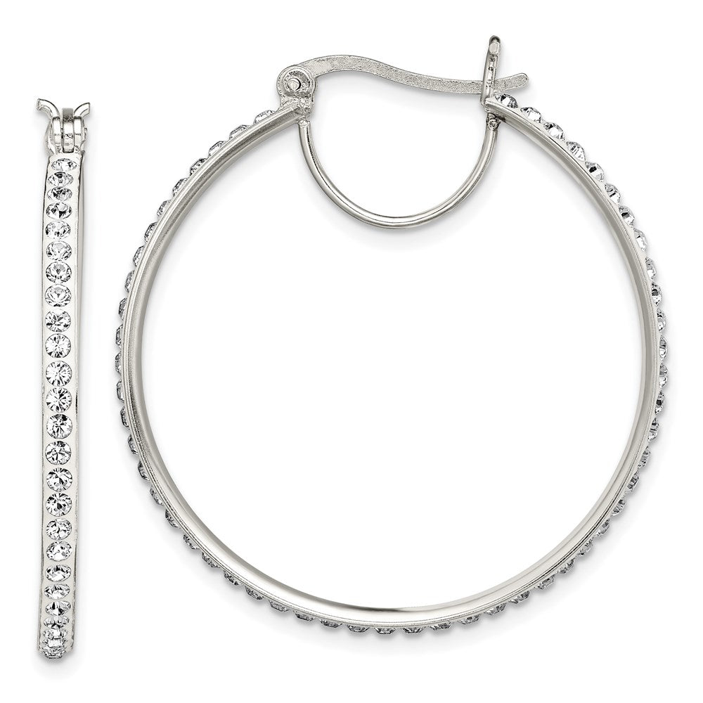 Sterling Silver Rhodium-Plated White Preciosa Crystal Hoop Earrings
