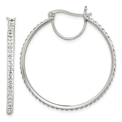 Sterling Silver Rhodium-Plated White Preciosa Crystal Hoop Earrings