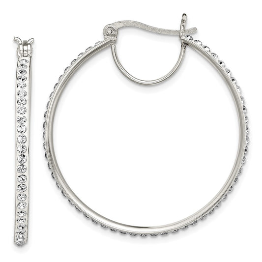 Sterling Silver Rhodium-Plated White Preciosa Crystal Hoop Earrings