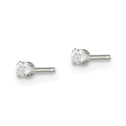 Sterling Silver Polished Children'S 2mm Round Snap Set Cz Stud Earrings