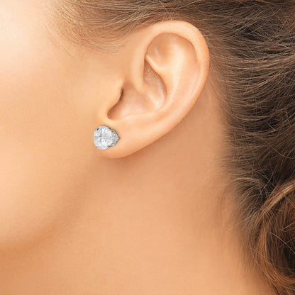 Sterling Silver 10mm Round Snap Set Cross-Cut Cz Stud Earrings