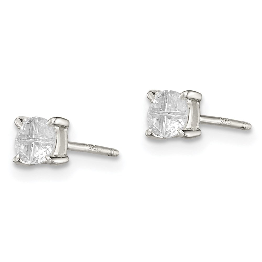 Sterling Silver 4mm Round Basket Set Cross-Cut Cz Stud Earrings