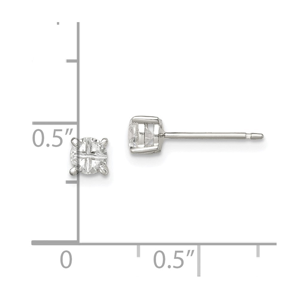 Sterling Silver 4mm Round Basket Set Cross-Cut Cz Stud Earrings
