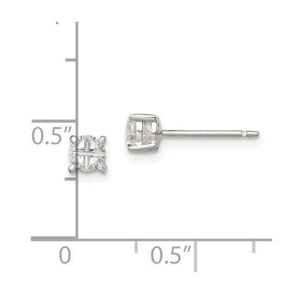 Sterling Silver 4mm Round Basket Set Cross-Cut Cz Stud Earrings