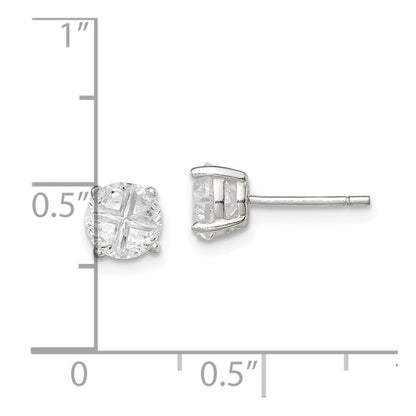 Sterling Silver 6mm Round Basket Set Cross-Cut Cz Stud Earrings