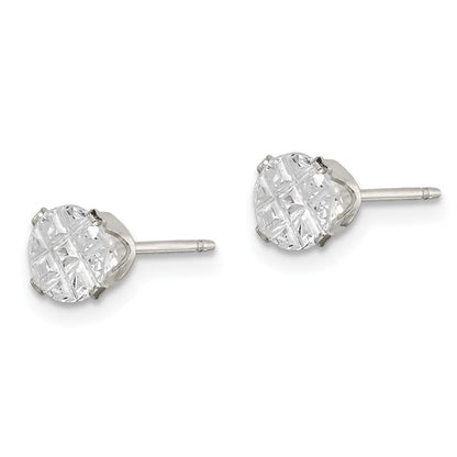 Sterling Silver 5mm Round Snap Set Laser-Cut Cz Stud Earrings