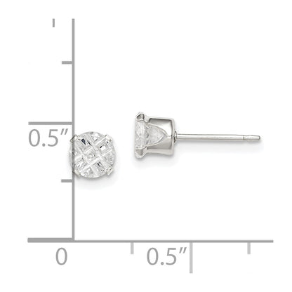 Sterling Silver 5mm Round Snap Set Laser-Cut Cz Stud Earrings