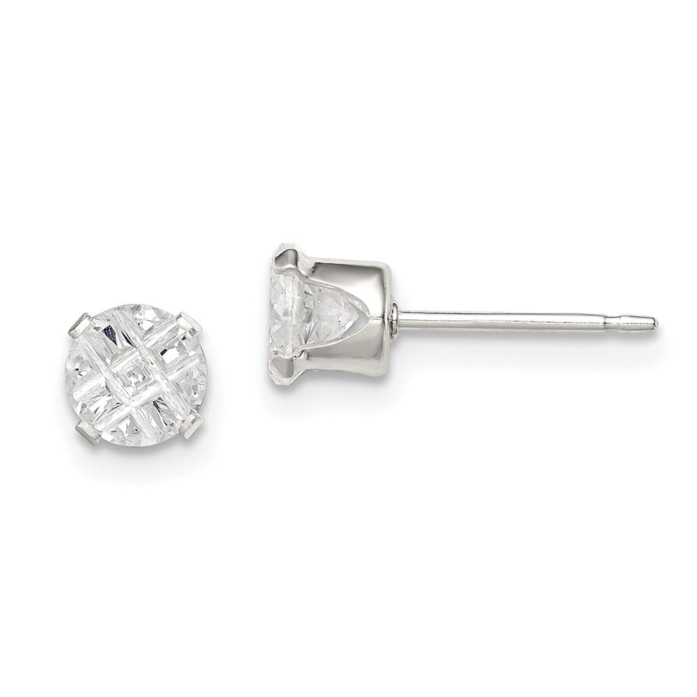 Sterling Silver 5mm Round Snap Set Laser-Cut Cz Stud Earrings