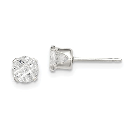 Sterling Silver 5mm Round Snap Set Laser-Cut Cz Stud Earrings