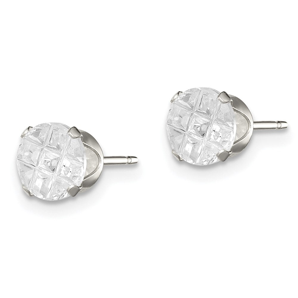 Sterling Silver 6mm Round Snap Set Laser-Cut Cz Stud Earrings