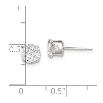 Sterling Silver 6mm Round Snap Set Laser-Cut Cz Stud Earrings