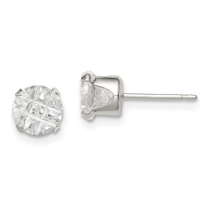 Sterling Silver 6mm Round Snap Set Laser-Cut Cz Stud Earrings
