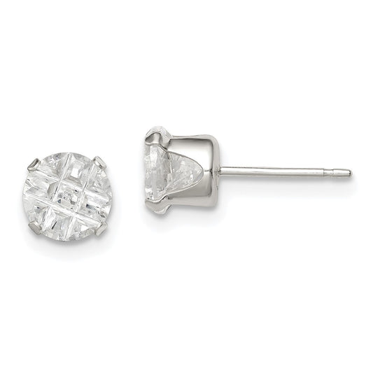 Sterling Silver 6mm Round Snap Set Laser-Cut Cz Stud Earrings