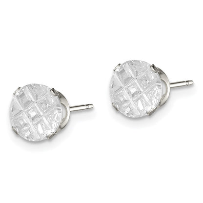 Sterling Silver 7mm Round Snap Set Laser-Cut Cz Stud Earrings