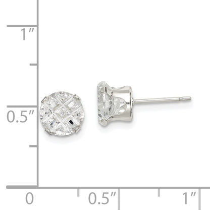 Sterling Silver 7mm Round Snap Set Laser-Cut Cz Stud Earrings