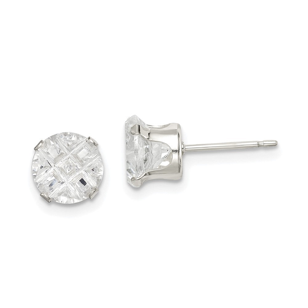 Sterling Silver 7mm Round Snap Set Laser-Cut Cz Stud Earrings