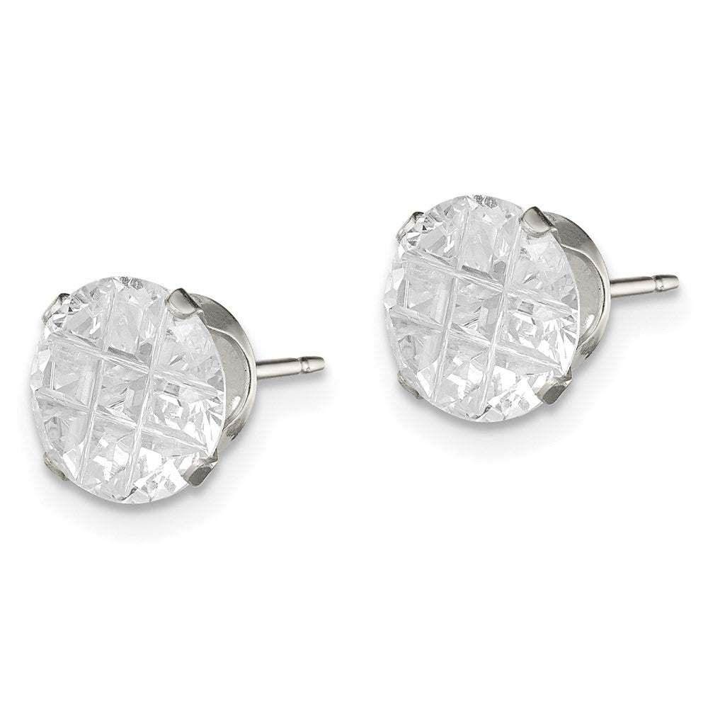 Sterling Silver 8mm Round Snap Set Laser-Cut Cz Stud Earrings