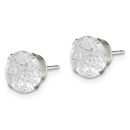 Sterling Silver 8mm Round Snap Set Laser-Cut Cz Stud Earrings