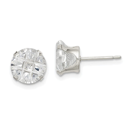 Sterling Silver 8mm Round Snap Set Laser-Cut Cz Stud Earrings