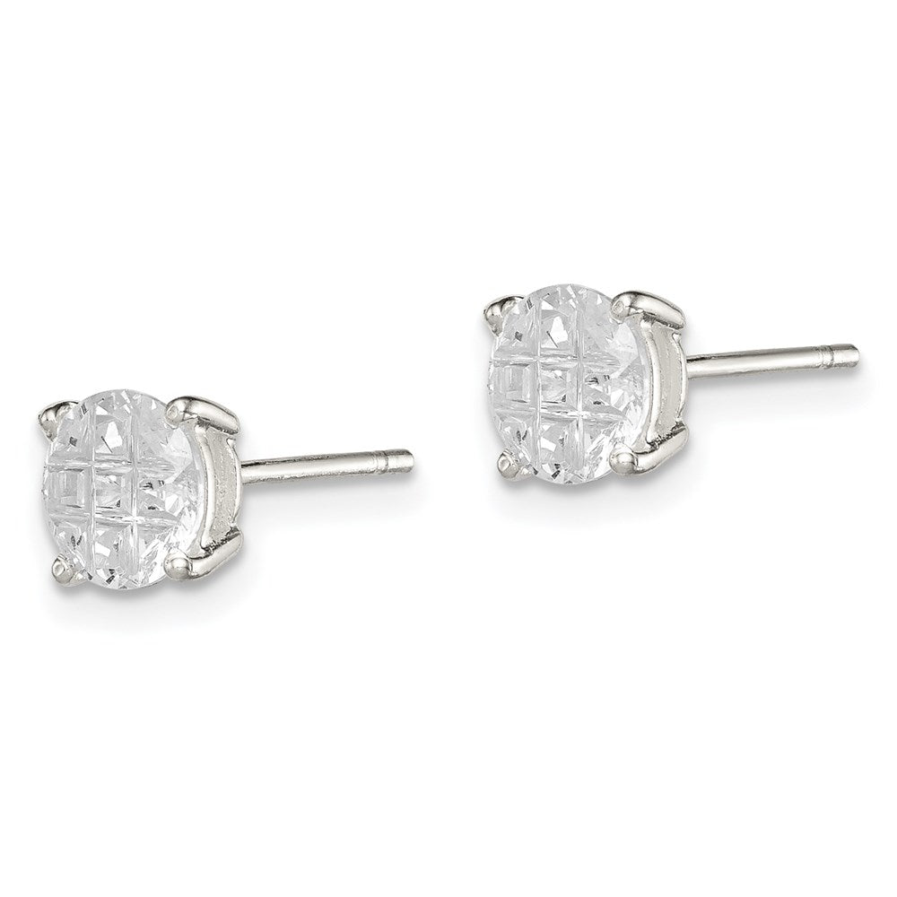 Sterling Silver 6mm Round Basket Set Laser-Cut Cz Stud Earrings