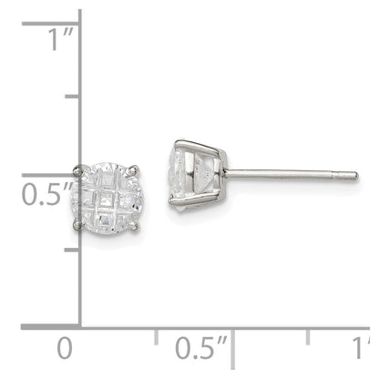 Sterling Silver 6mm Round Basket Set Laser-Cut Cz Stud Earrings