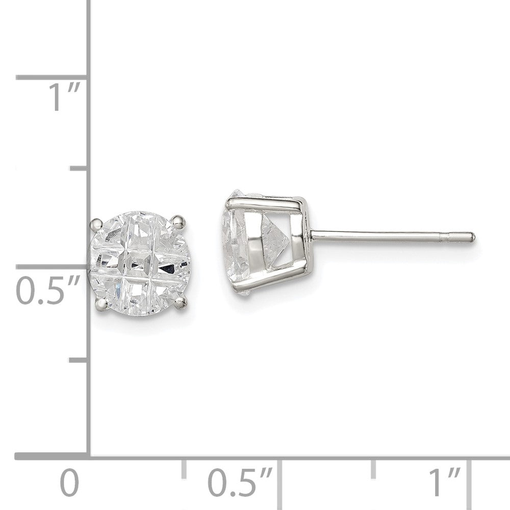 Sterling Silver 7mm Round Basket Set Laser-Cut Cz Stud Earrings