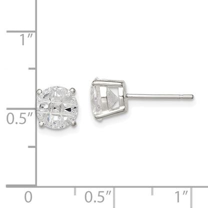 Sterling Silver 7mm Round Basket Set Laser-Cut Cz Stud Earrings
