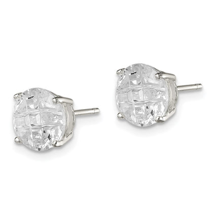 Sterling Silver 8mm Round Basket Set Laser-Cut Cz Stud Earrings
