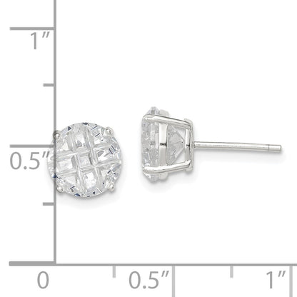 Sterling Silver 8mm Round Basket Set Laser-Cut Cz Stud Earrings