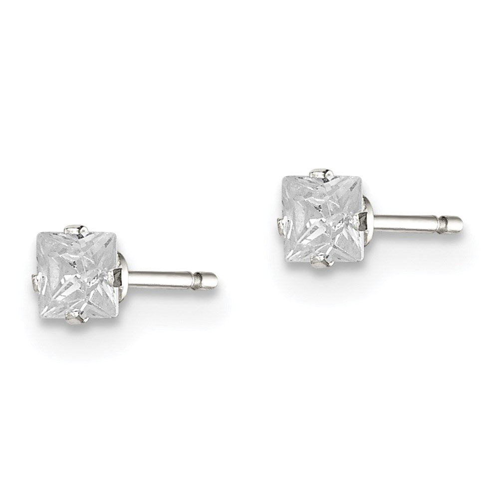 Sterling Silver 3mm Square Snap Set Cz Stud Earrings