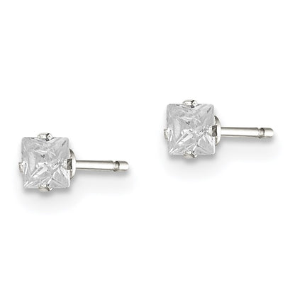 Sterling Silver 3mm Square Snap Set Cz Stud Earrings