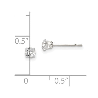 Sterling Silver 3mm Square Snap Set Cz Stud Earrings