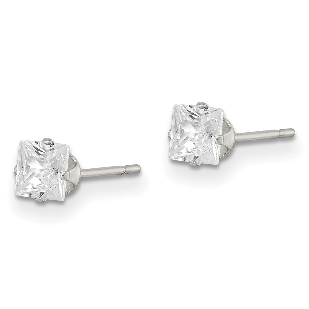 Sterling Silver 4mm Square Snap Set Cz Stud Earrings