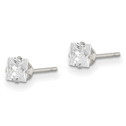 Sterling Silver 4mm Square Snap Set Cz Stud Earrings