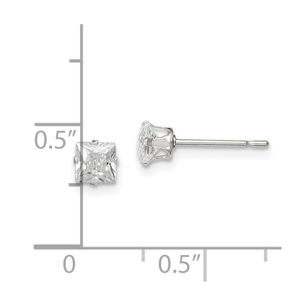 Sterling Silver 4mm Square Snap Set Cz Stud Earrings