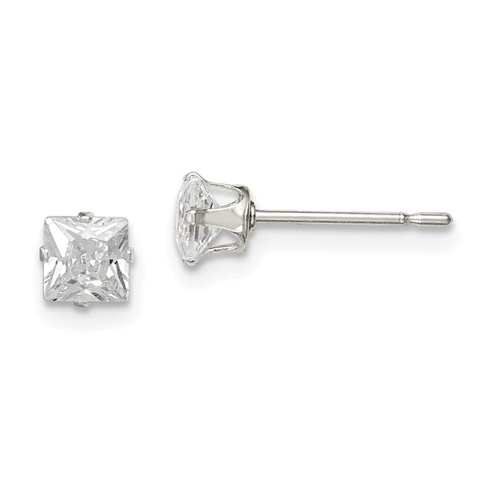 Sterling Silver 4mm Square Snap Set Cz Stud Earrings